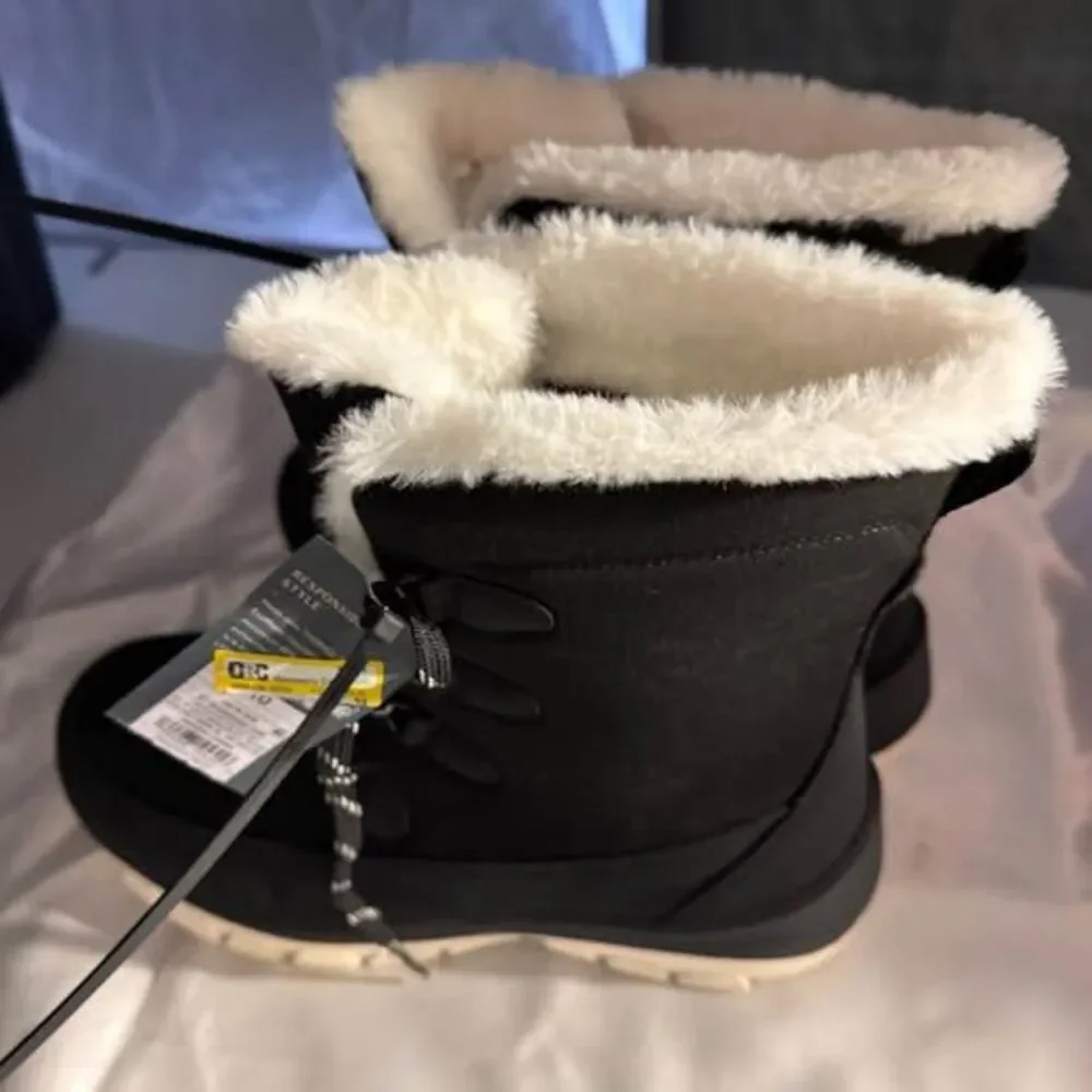 New Women's Black Winter Boots Faux Fur - Picture 3 of 6